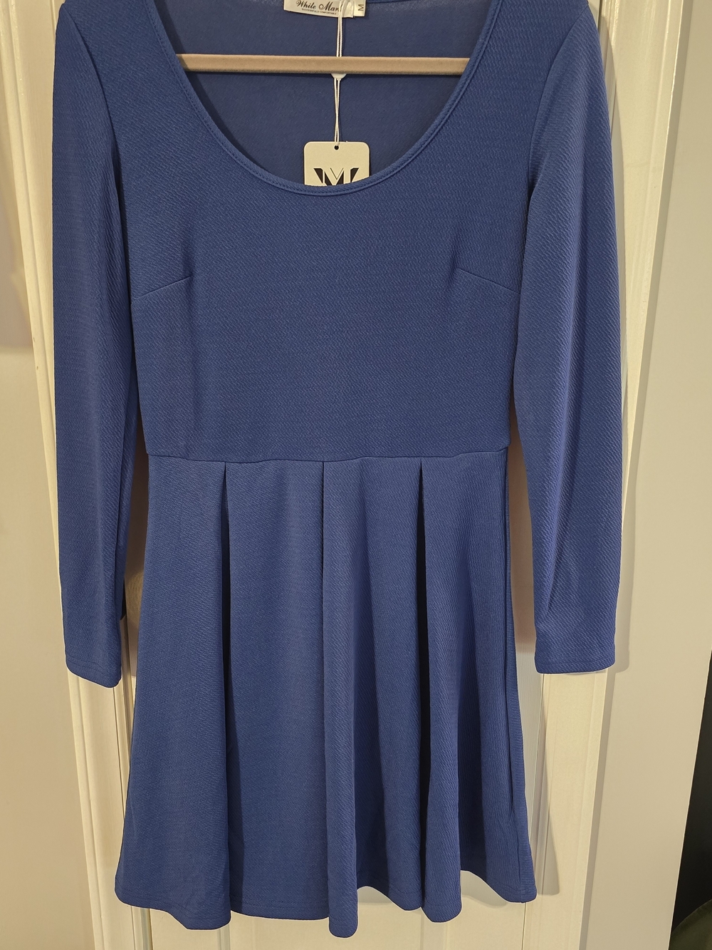 White Mark Girls' Blue Long-Sleeve Fit & Flare Dress